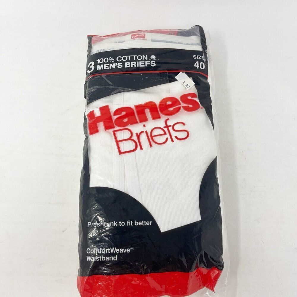 NOS 1987 Hanes 3-pack Men’s Briefs underwear Size 40 Made‎ In USA 3 Pack
